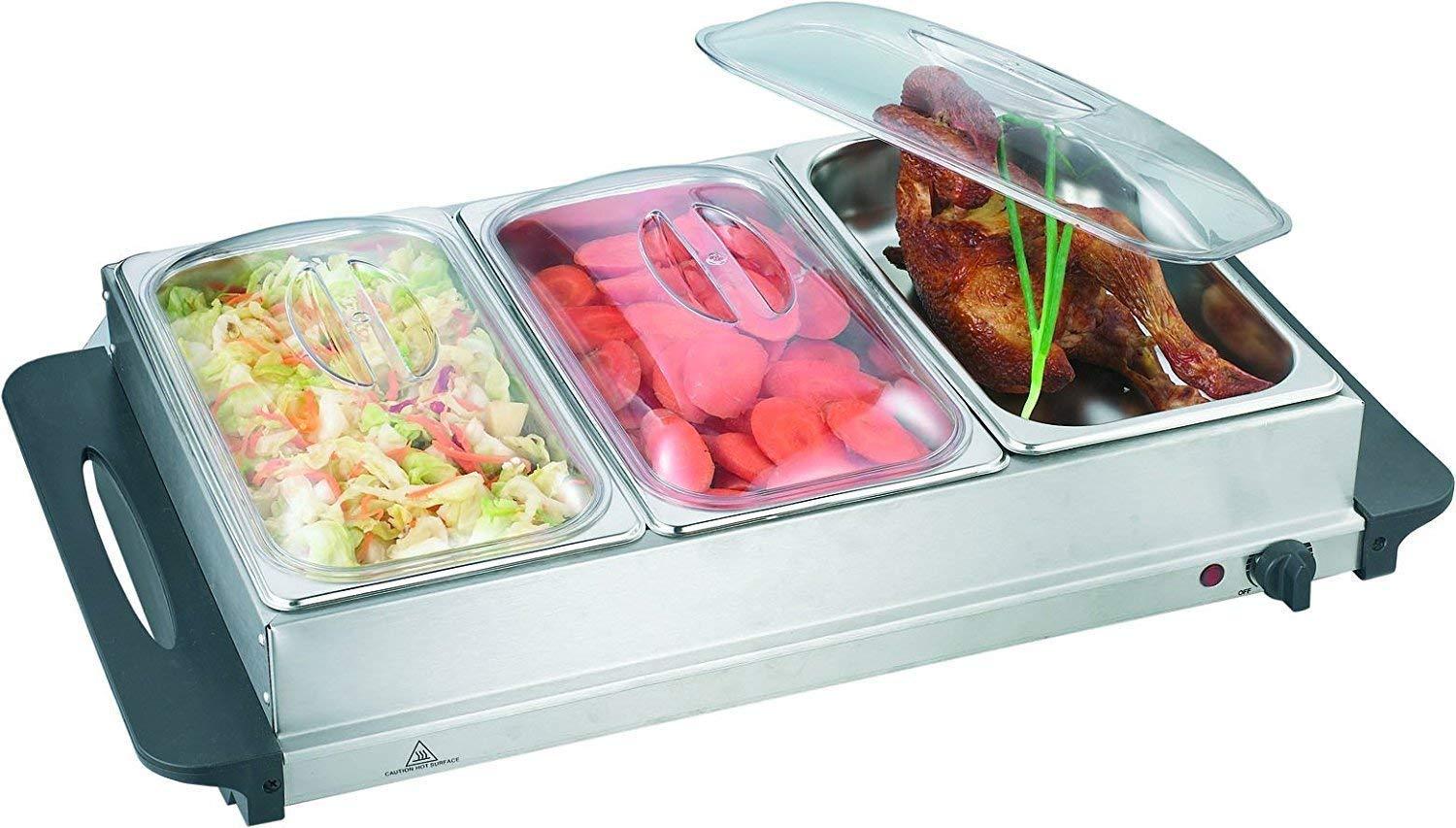 BUFFET SERVER 2in1 ADJUSTABLE HOT PLATE TRAY S/S STEEL FOOD WARMER 300W  LARGE